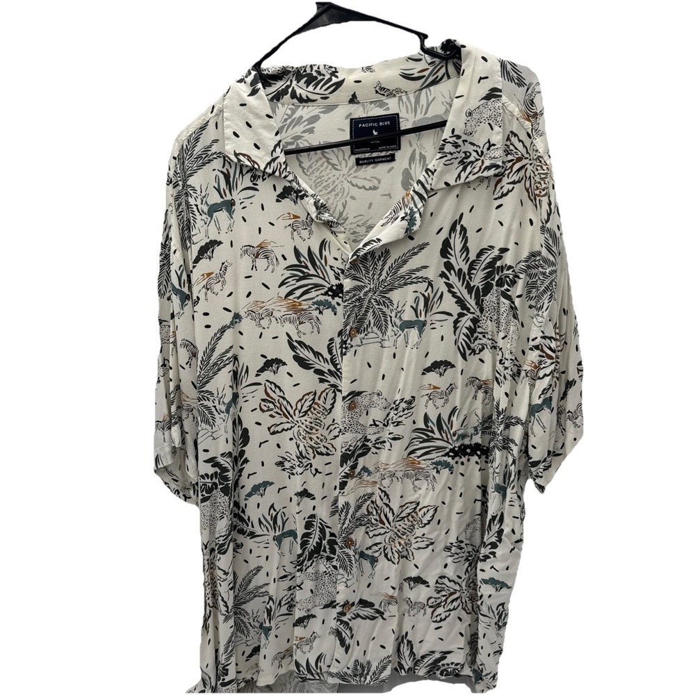 Men's PACIFIC BLUE Hawaiian Safari button up Size 3XL Jungle Vacation Shirt